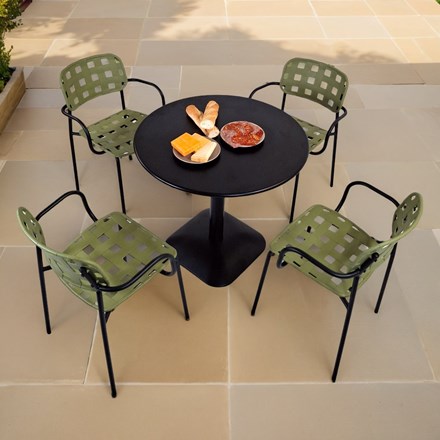ALBIN 80 Round Table Black with 04 KARIN Armchair Avocado-Black Set