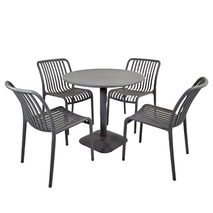 ALBIN 80 Round Table Nickel Grey with 04 MIA Bistro Chair Nickel Grey Set