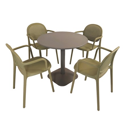 ALBIN 80 Round Table Nickel Grey with 04 STINA Armchair Avocado Set