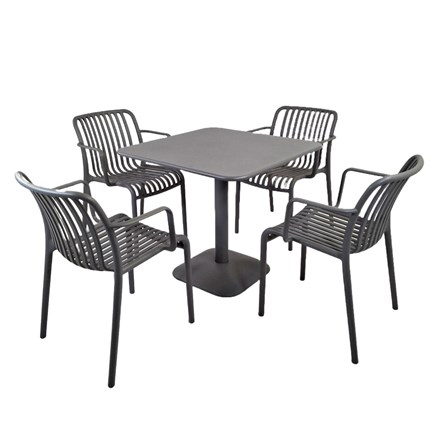 ALBIN 80 Square Table Nickel Grey with 04 ALMA Armchair Nickel Grey Set