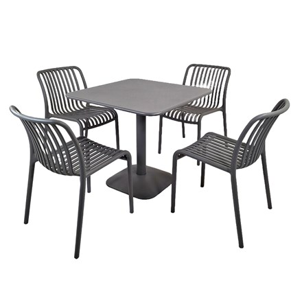 ALBIN 80 Square Table Nickel Grey with 04 MIA Bistro Chair Nickel Grey Set