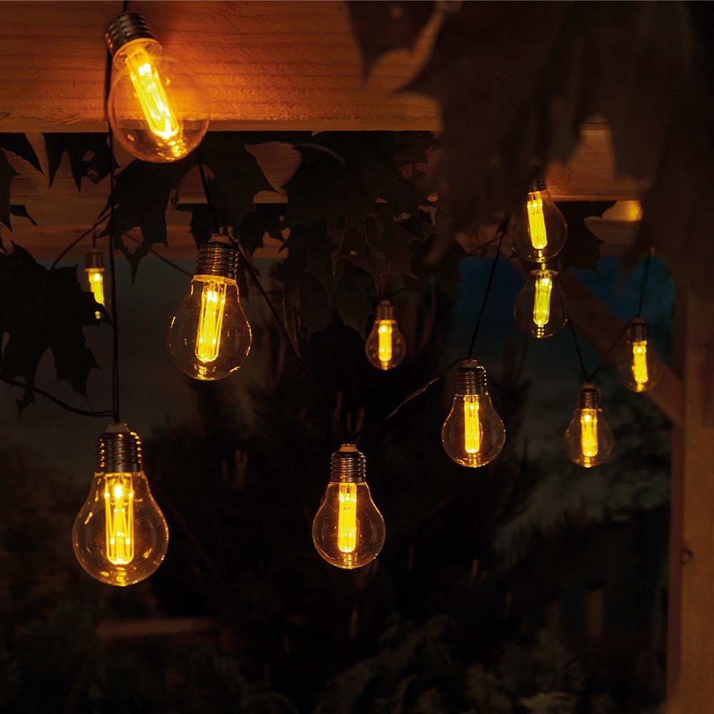 Amber Corfu String Lights | 15 LED Bulbs | Solar Powered 