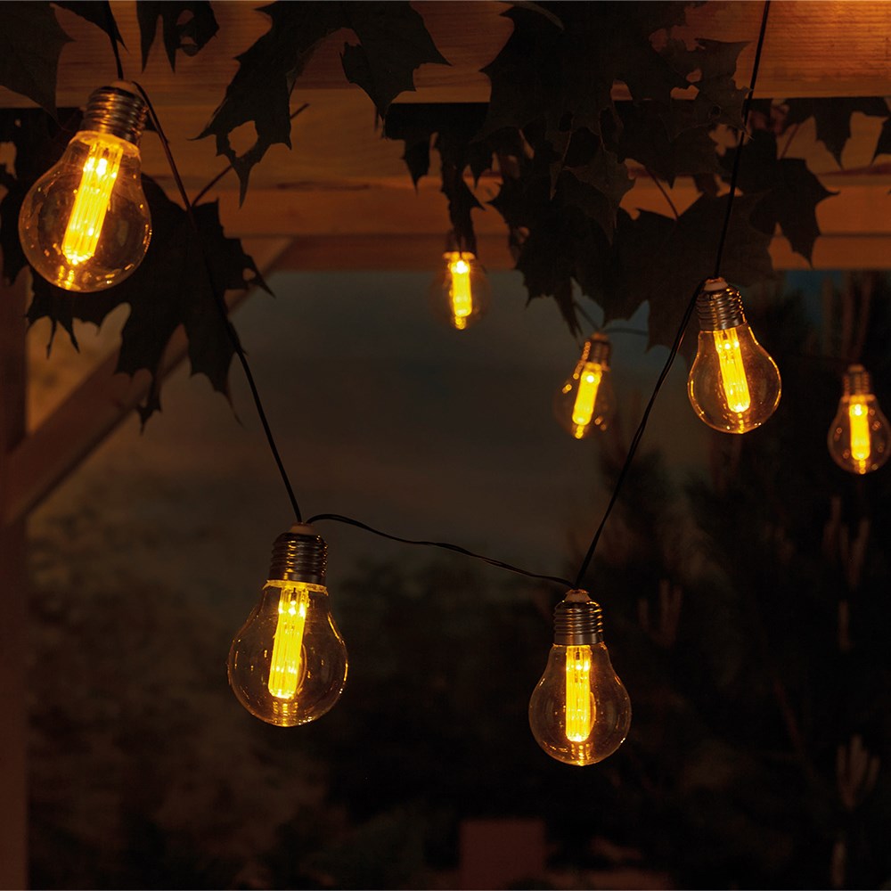 Amber Corfu String Lights | 15 LED Bulbs | Solar Powered 