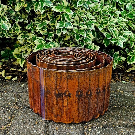 5m Corten Steel Lawn Edging Rolls - Corrugated - 15cm