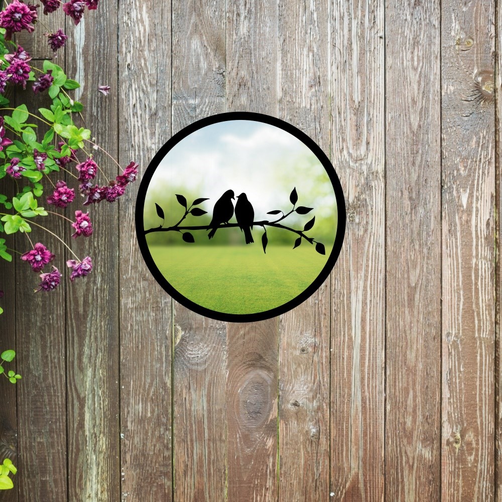 Two Little Birds Painted Acrylic Round Mirror