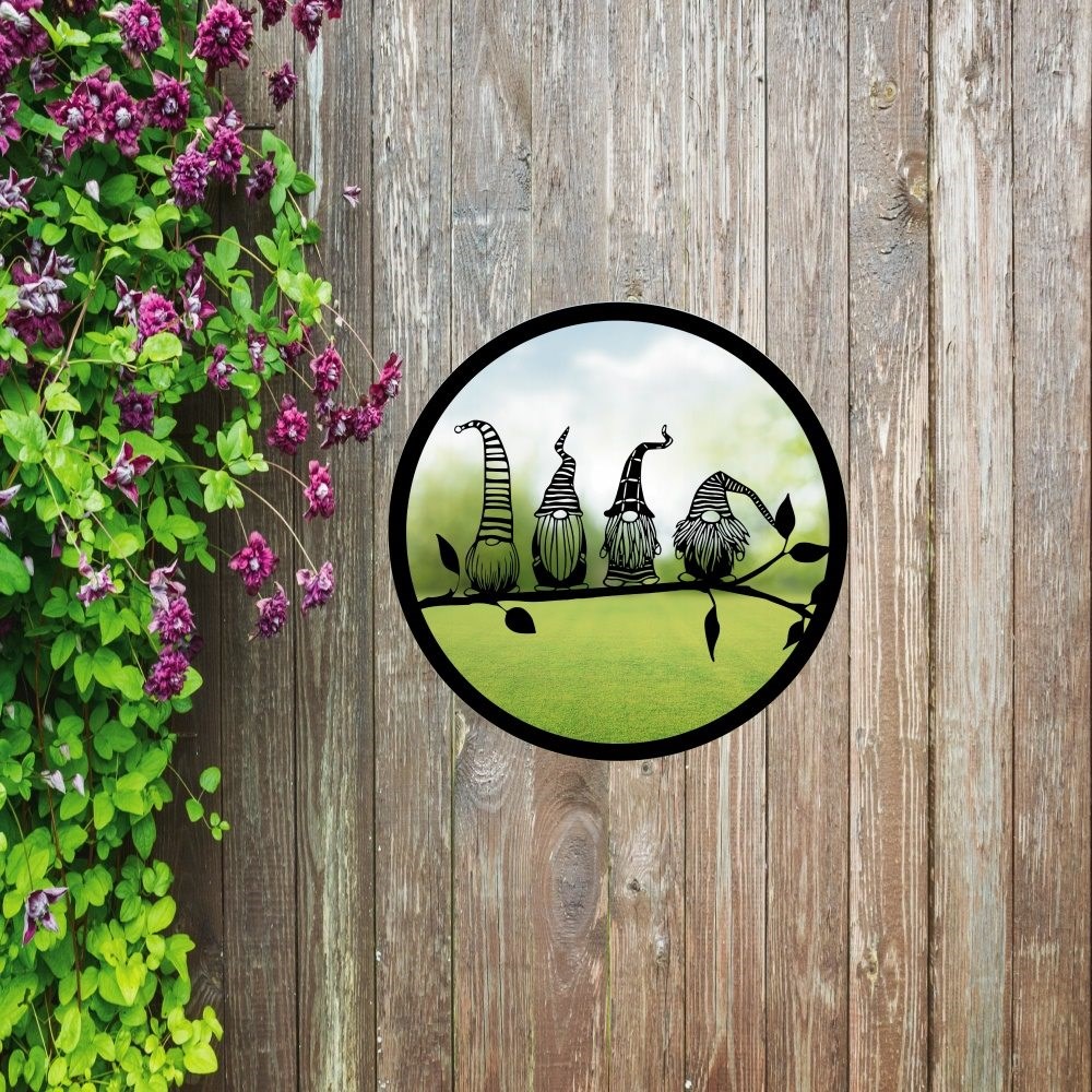 Four Friendly Gonks Painted Acrylic Round Mirror