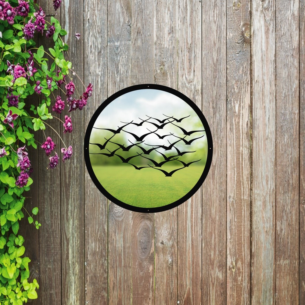 Flocks of Birds Painted Acrylic Round Mirror