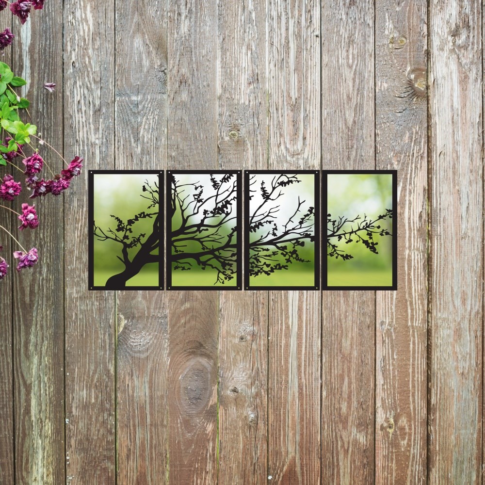 4 Panel Tree Painted Acrylic Mirror