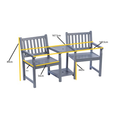 Polyurethane Painted Grey Garden Love Seat | L1.6m