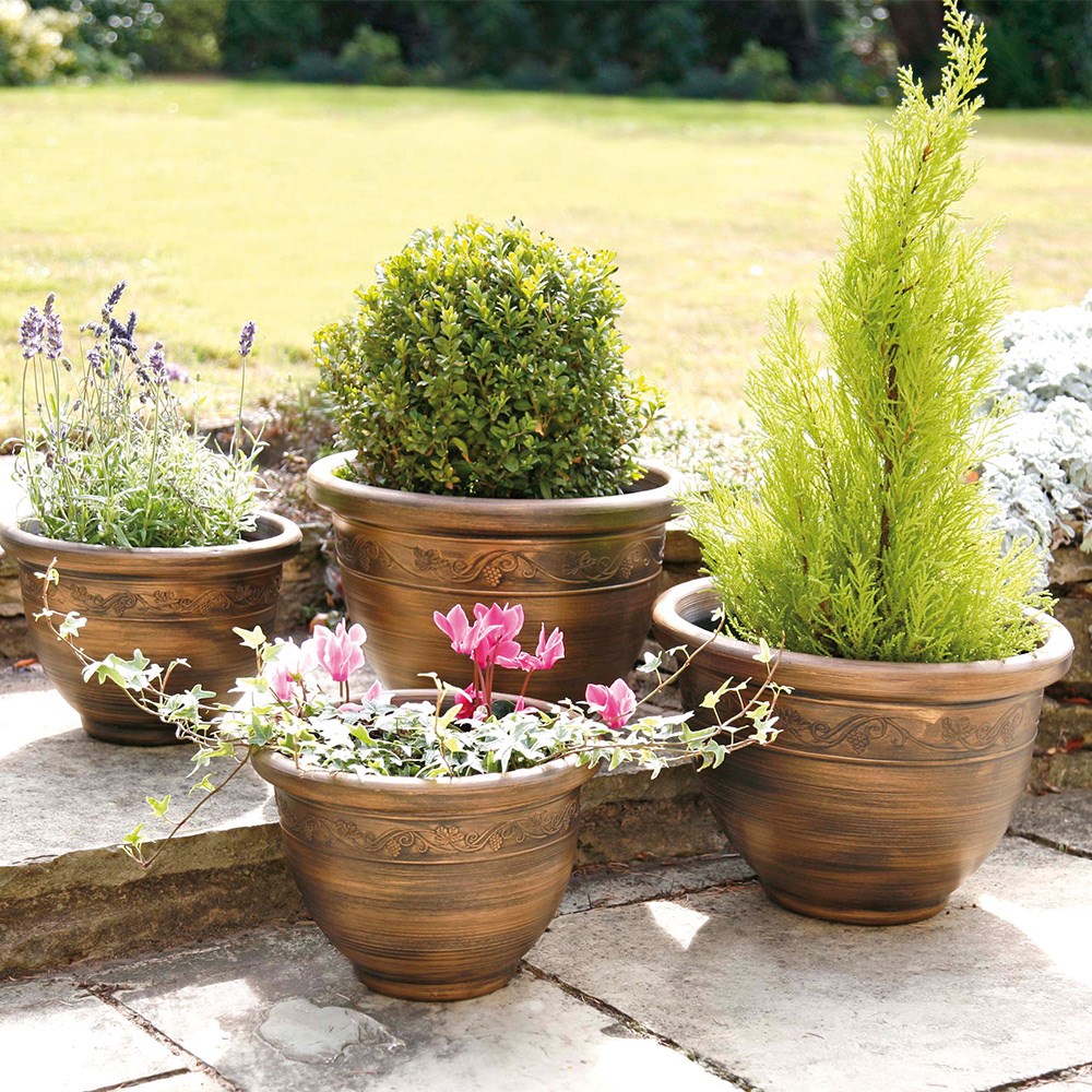 Antique Bronze Effect Round Planters