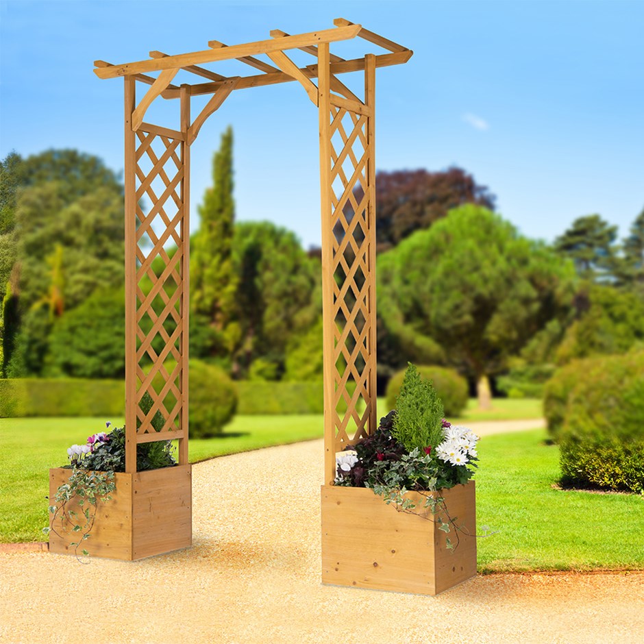 Wooden Arch and Planters Natural
