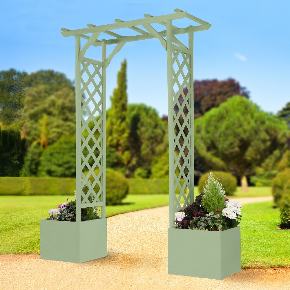 Wooden Arch and Planters Natural