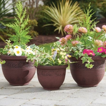 Pack of 3 Antique Planters Brown