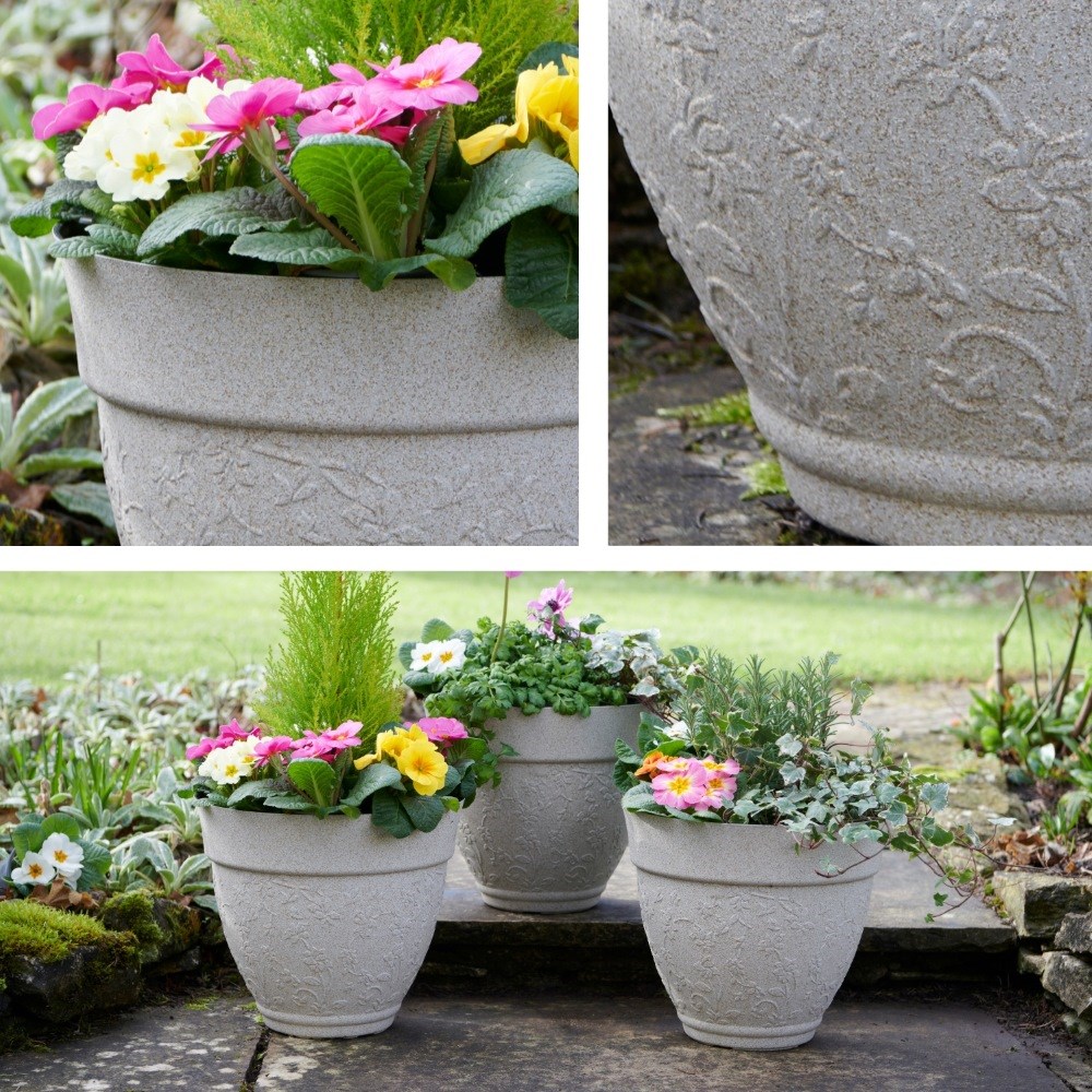Sandstone Effect Floral Round Planters