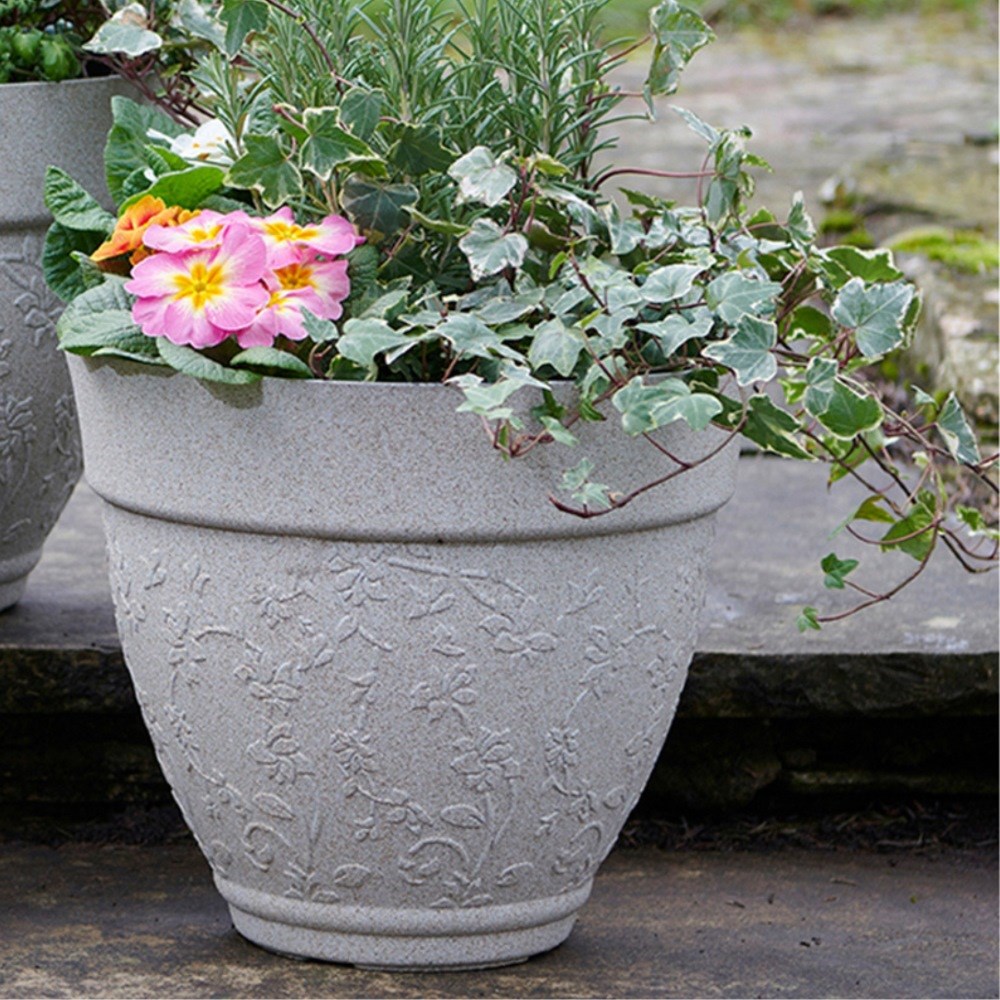 Sandstone Effect Floral Round Planters