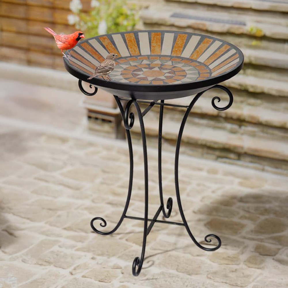 Rustic Italia Mosaic Tile Bird Bath with Stand