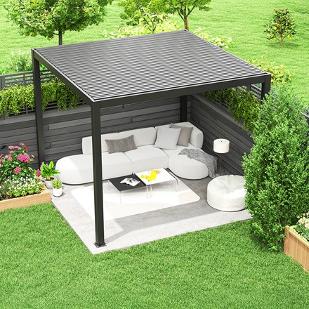 3m x 3m Charcoal Pergola with Steel Louvered Shutter Roof by Primrose Living