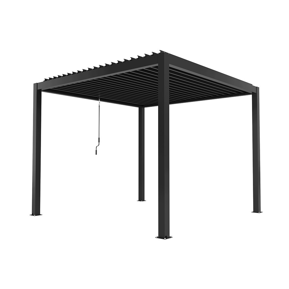 3m x 3m Charcoal Pergola with Steel Louvered Shutter Roof by Primrose Living