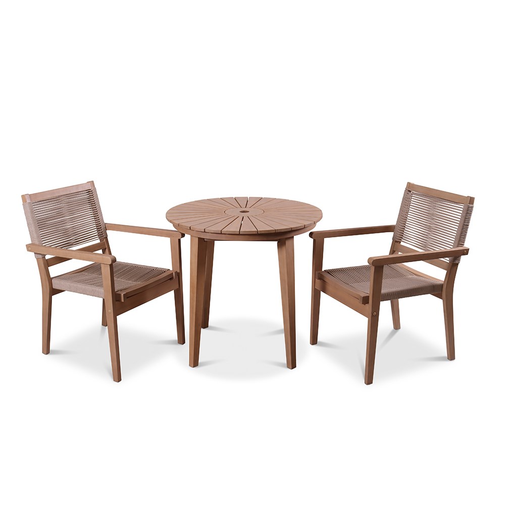 Roma Bistro Set With Rope Stacking Chairs