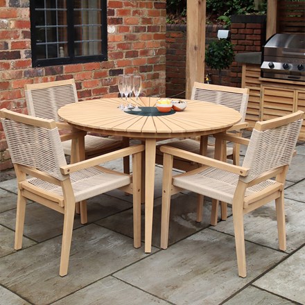 ROMA 120cm Table with 4 Roma Rope Stacking Chairs