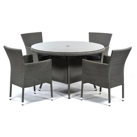 Oasis Round Glass Table and 4 Stacking Chairs Chairs