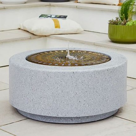 Solis Large Water Feature With Light Display In Terrazzo & Brass effect - Grey