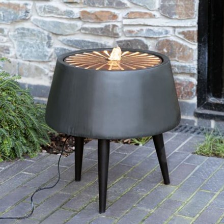 Solis Water Feature With Light Display On Black Legs In Charcoal & Aged Copper