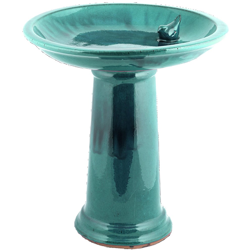 Aqua Glazed Ceramic Pedestal Bird Bath