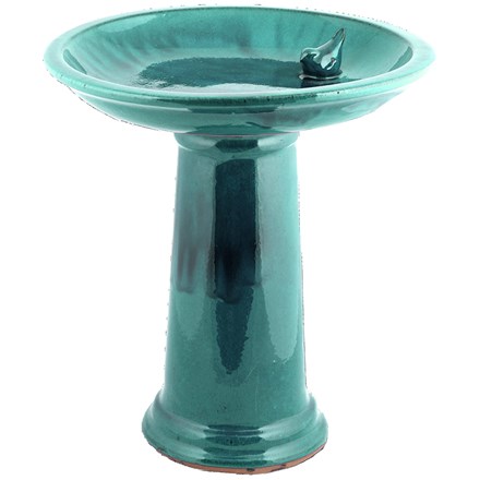 Aqua Glazed Ceramic Pedestal Bird Bath
