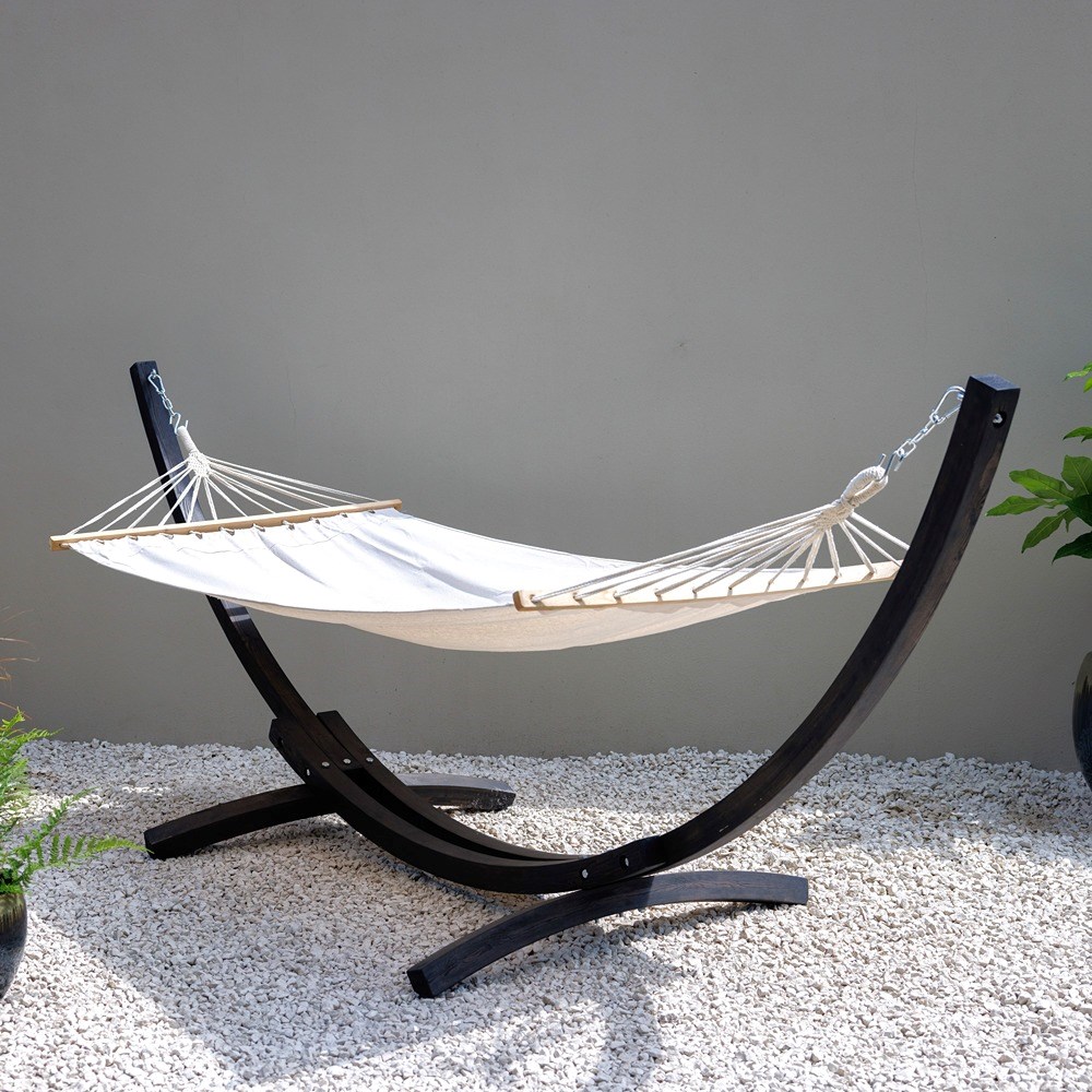 Single Hammock With Charcoal Wooden Arc Stand