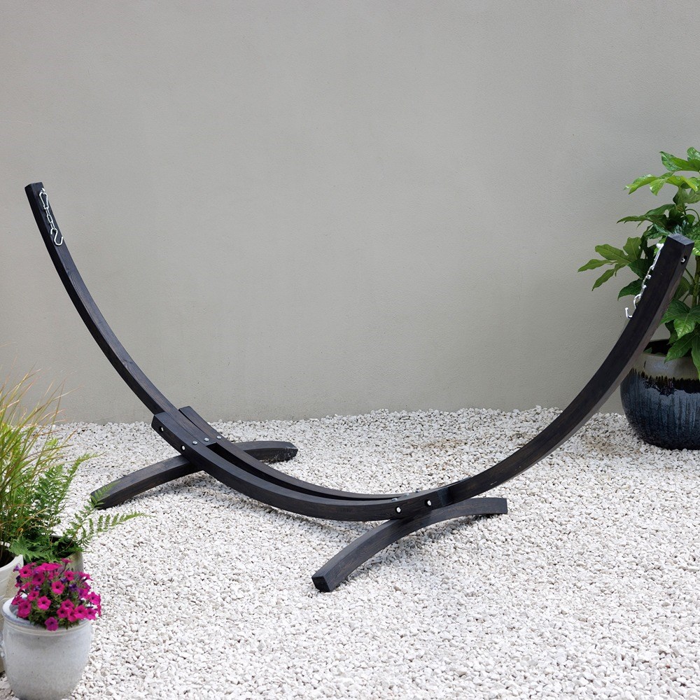 Single Hammock With Charcoal Wooden Arc Stand