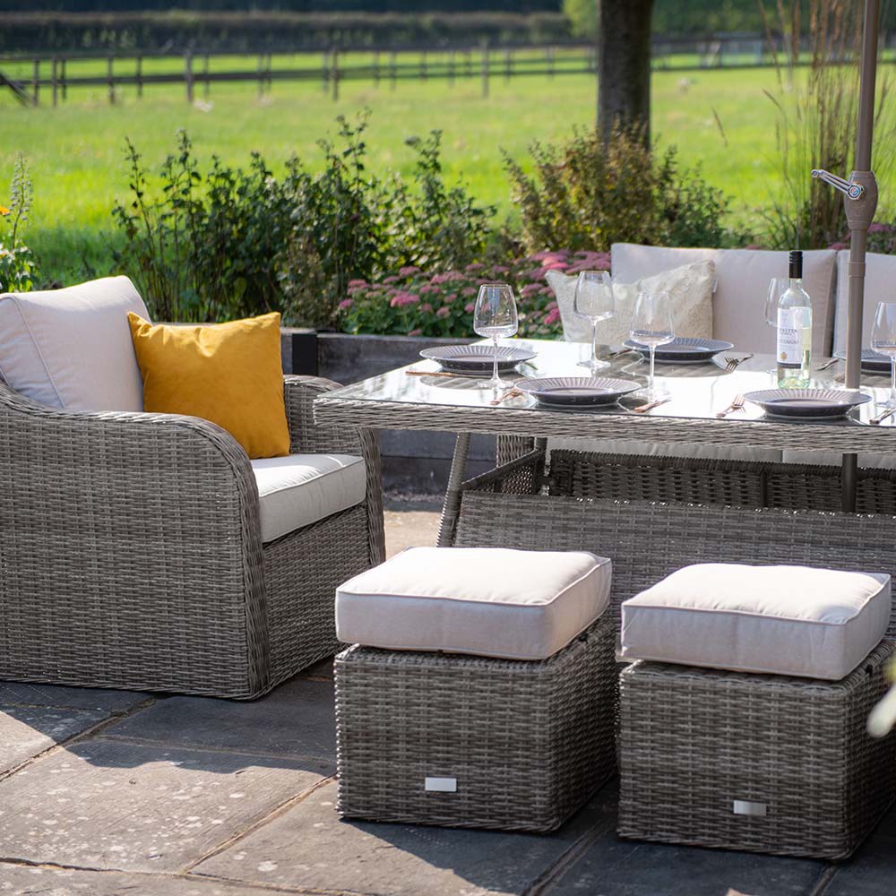 Rattan Garden Footstools With Cushions
