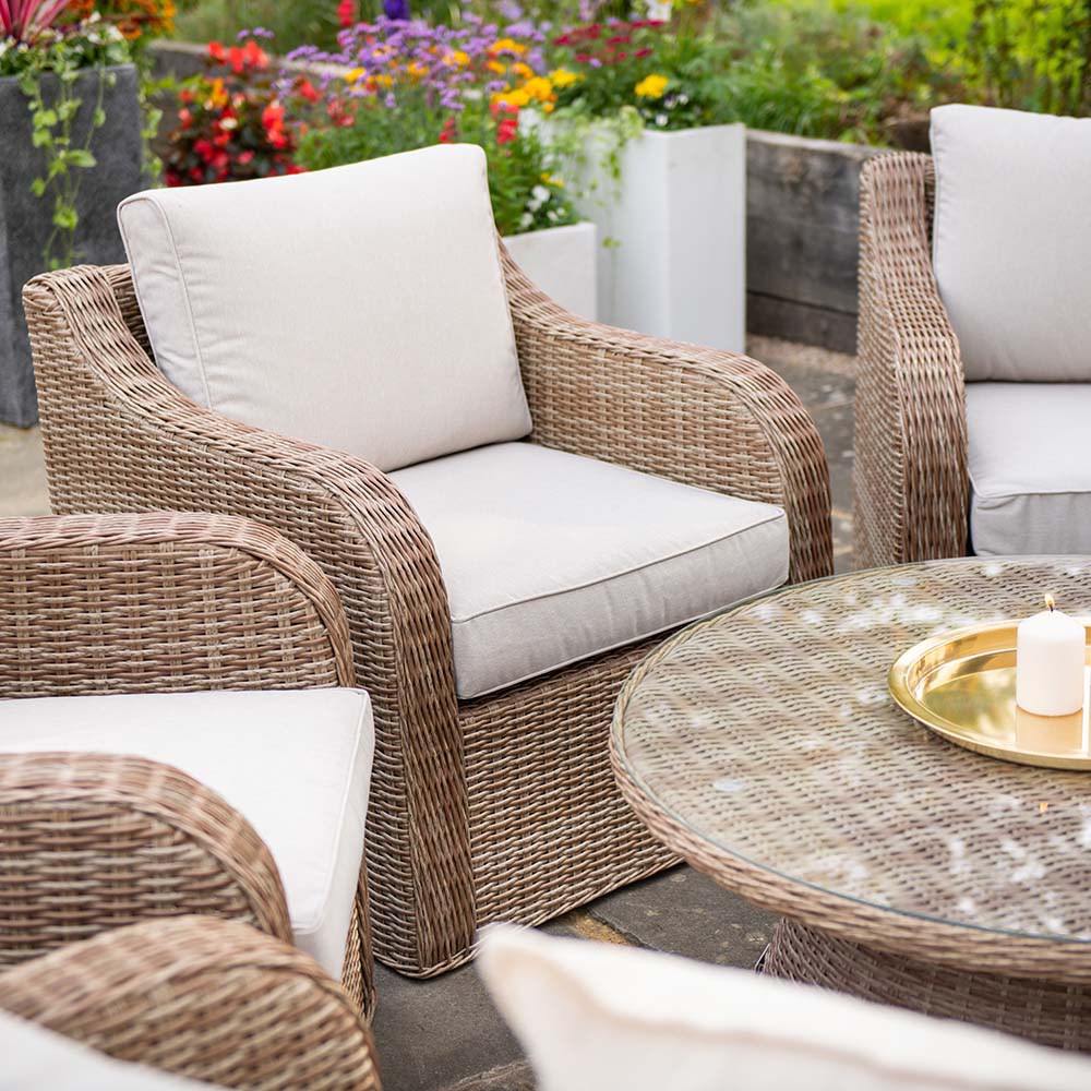 Classic Rattan Garden Lounge Armchairs With Cushions