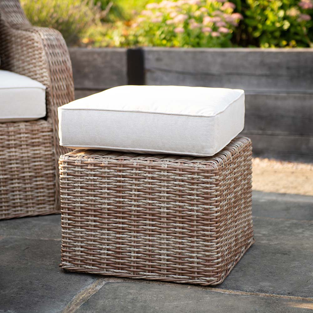 Rattan Garden Footstools With Cushions