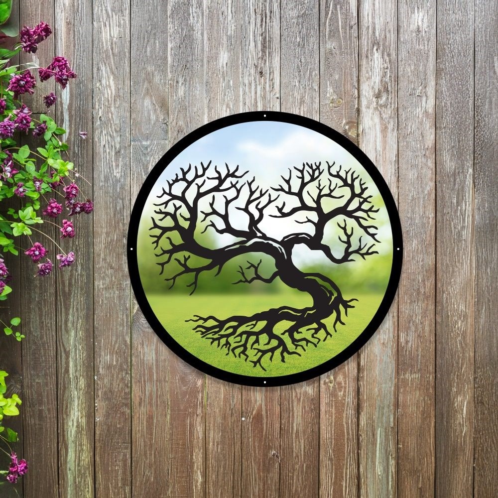 Heart Shaped Tree Painted Acrylic Round Mirror