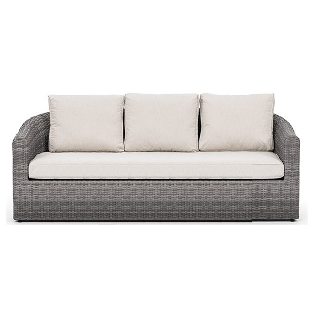 Classic Rattan 3 Seater Garden Sofa With Cushions In Stone