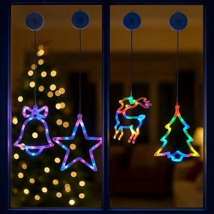 Set of 4 Christmas Window Lights Multi Coloured