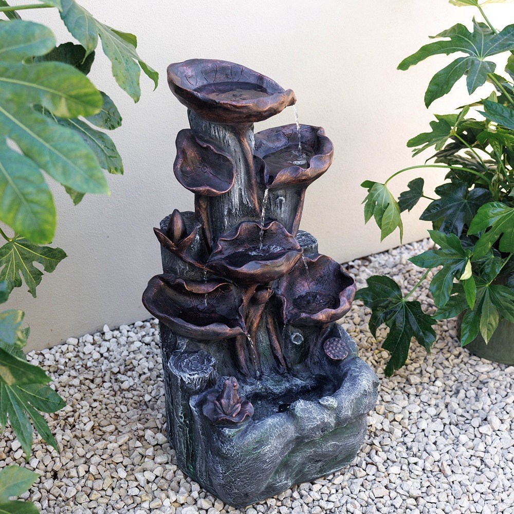 Lily Pad Rock Cascade Solar Water Feature