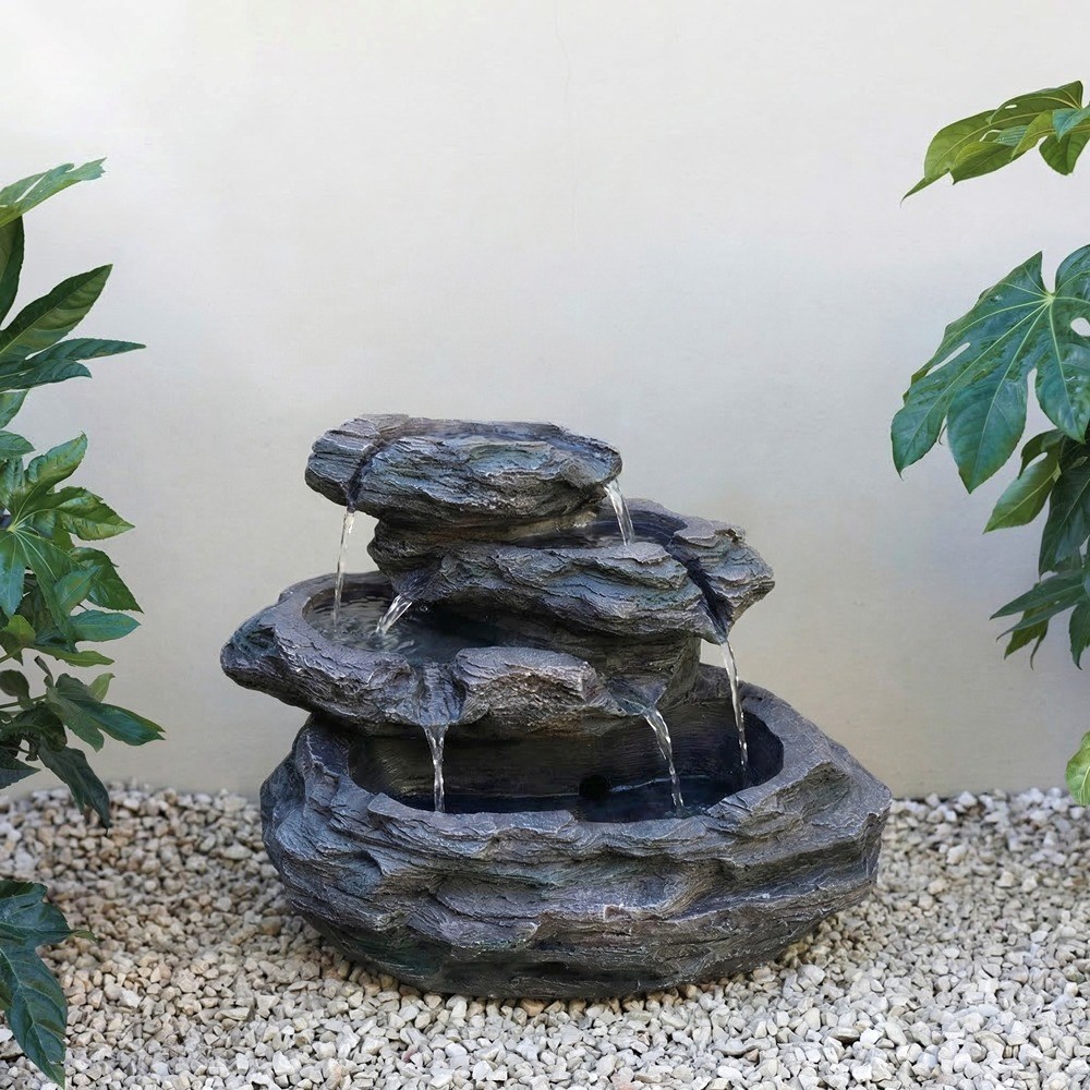 Low Rock Cascade Solar Water Feature With Lights