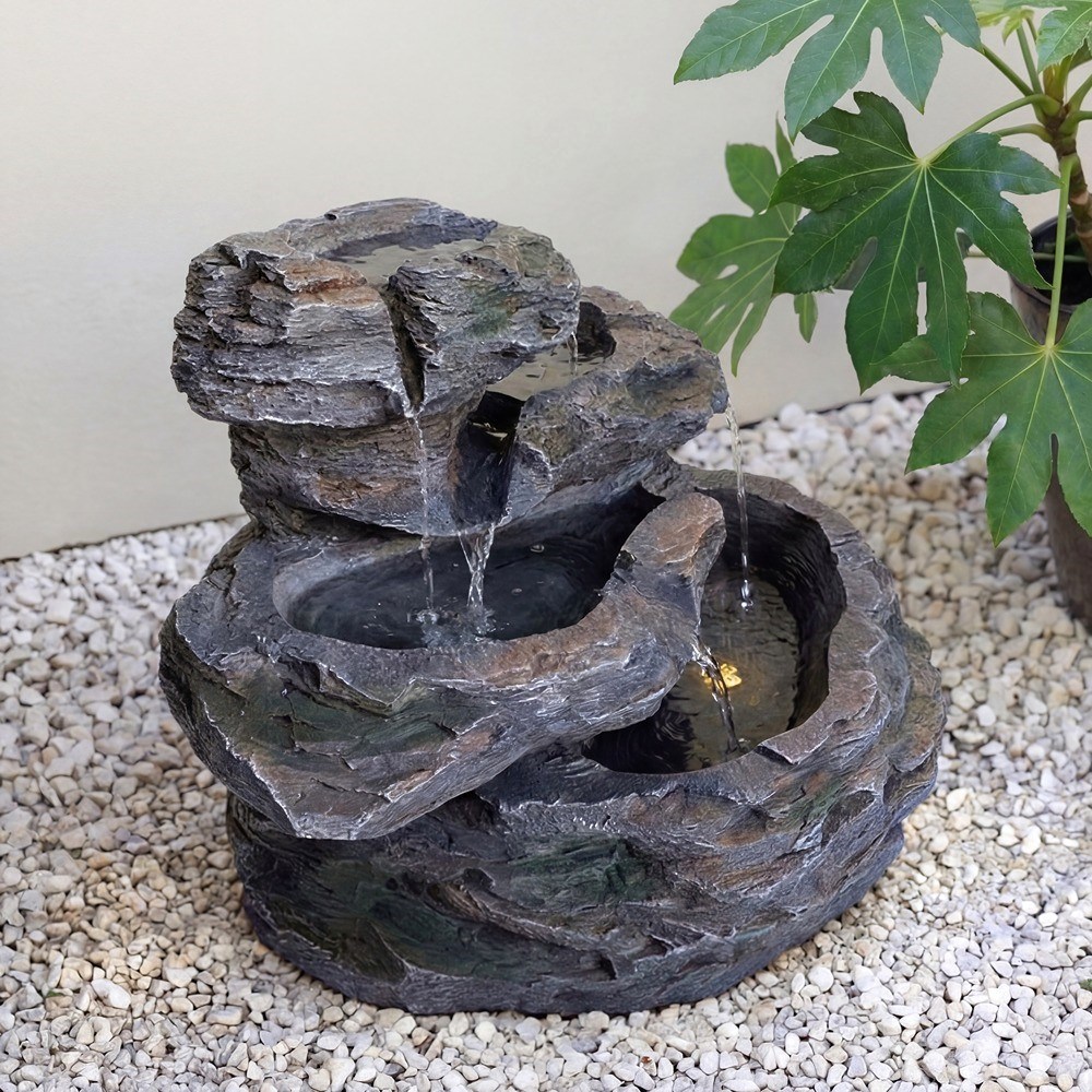 Low Rock Cascade Solar Water Feature With Lights