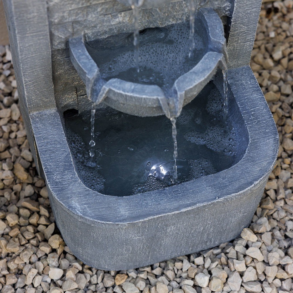 Cascading Bowls Standing Solar Water Wall Feature With Lights