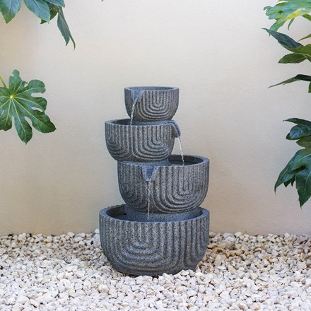 Graphic detail bowls polyresin water fountain with LED light