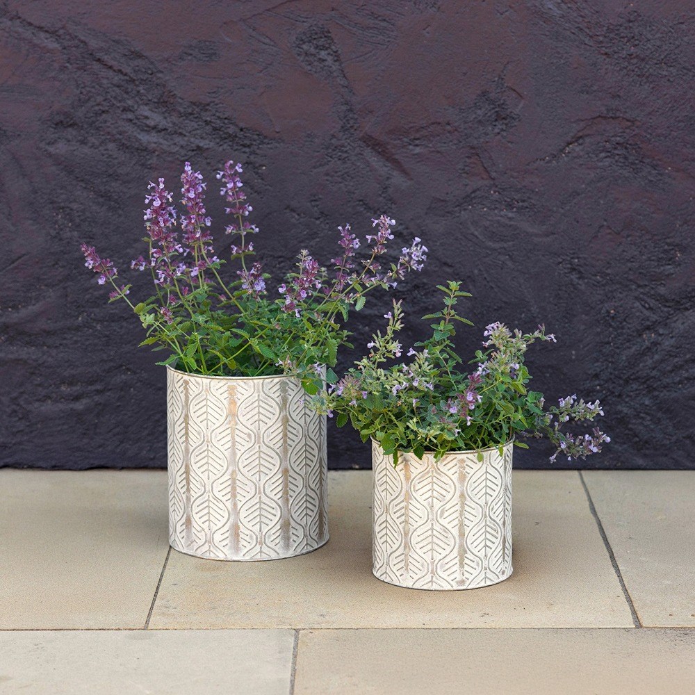 Metal Leaf Design Cylinder Planters