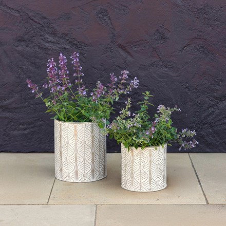 Metal Leaf Design Cylinder Planters