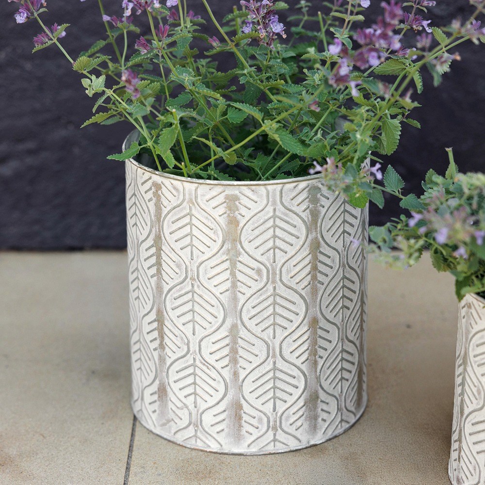 Metal Leaf Design Cylinder Planters