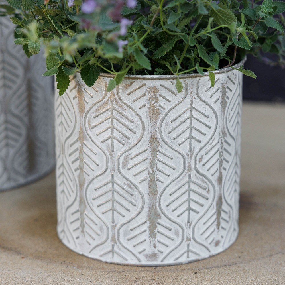 Metal Leaf Design Cylinder Planters