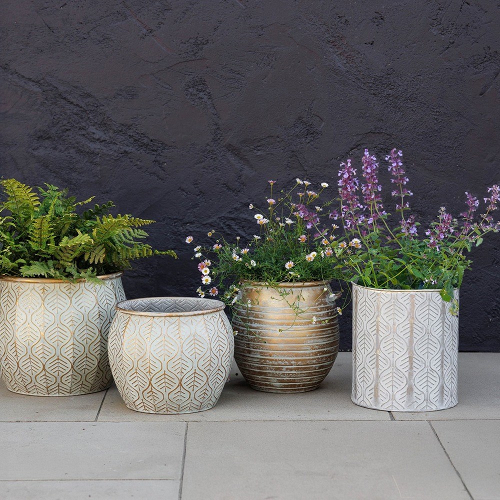 Metal Leaf Design Cylinder Planters