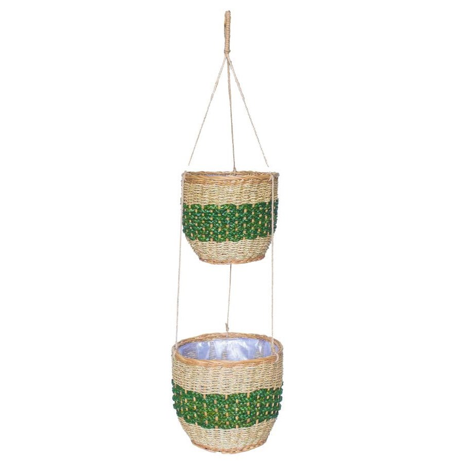 Triple Weave Double Hanging Basket with Woven Design