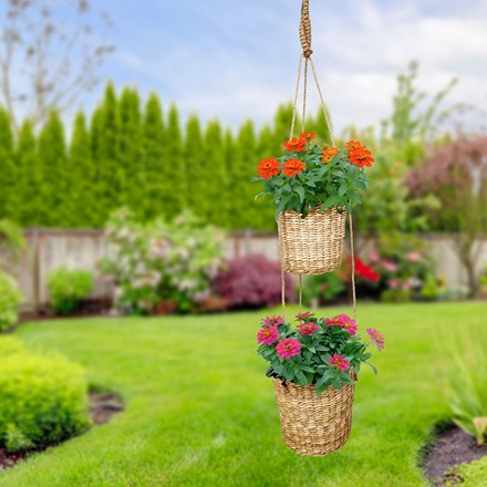 Seagrass Double Hanging Basket Natural Finish
