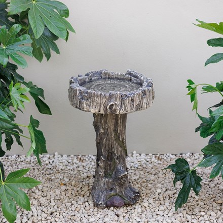 Bark tree trunk pedestal birdbath